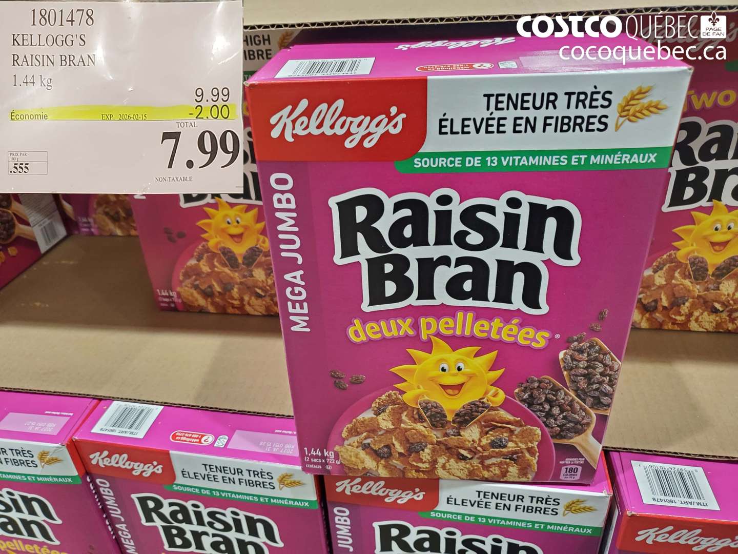 1801478 Kellogg's Raisin Bran 1.44 kg ($2.00 INSTANT SAVINGS EXPIRES ON 2026-02-15) $7.99