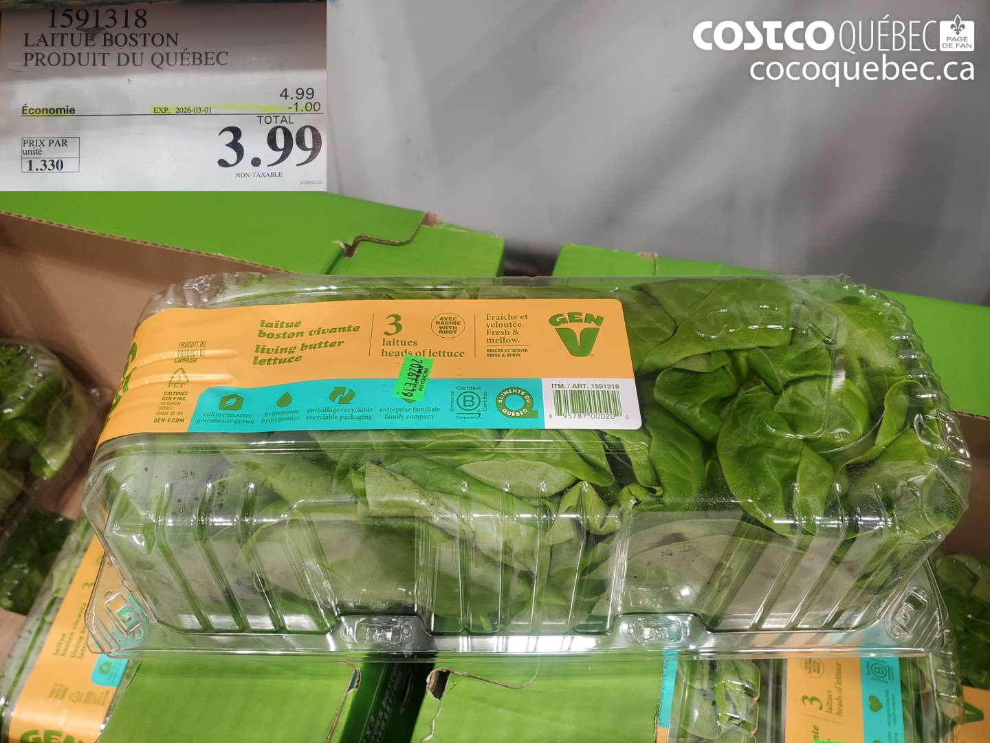 1591318 LAITUE BOSTON PRODUIT DU QUÉBEC ($1.00 INSTANT SAVINGS EXPIRES ON 2026-03-01) $3.99