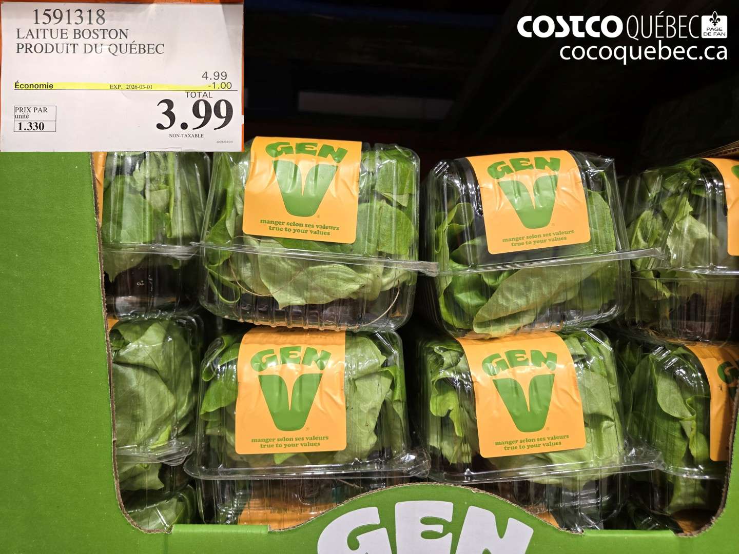 1591318 LAITUE BOSTON PRODUIT DU QUÉBEC ($1.00 INSTANT SAVINGS EXPIRES ON 2026-03-01) $3.99