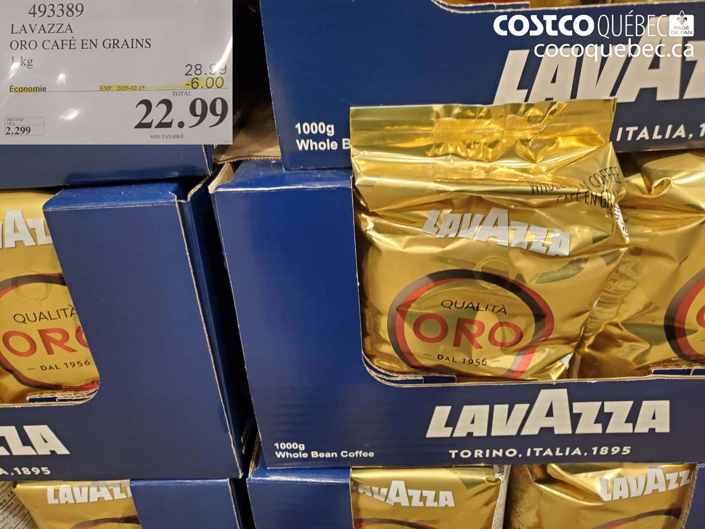 493389 LAVAZZA ORO CAFÉ EN GRAINS 1 kg ($6.00 INSTANT SAVINGS EXPIRES ON 2026-02-15) $22.99