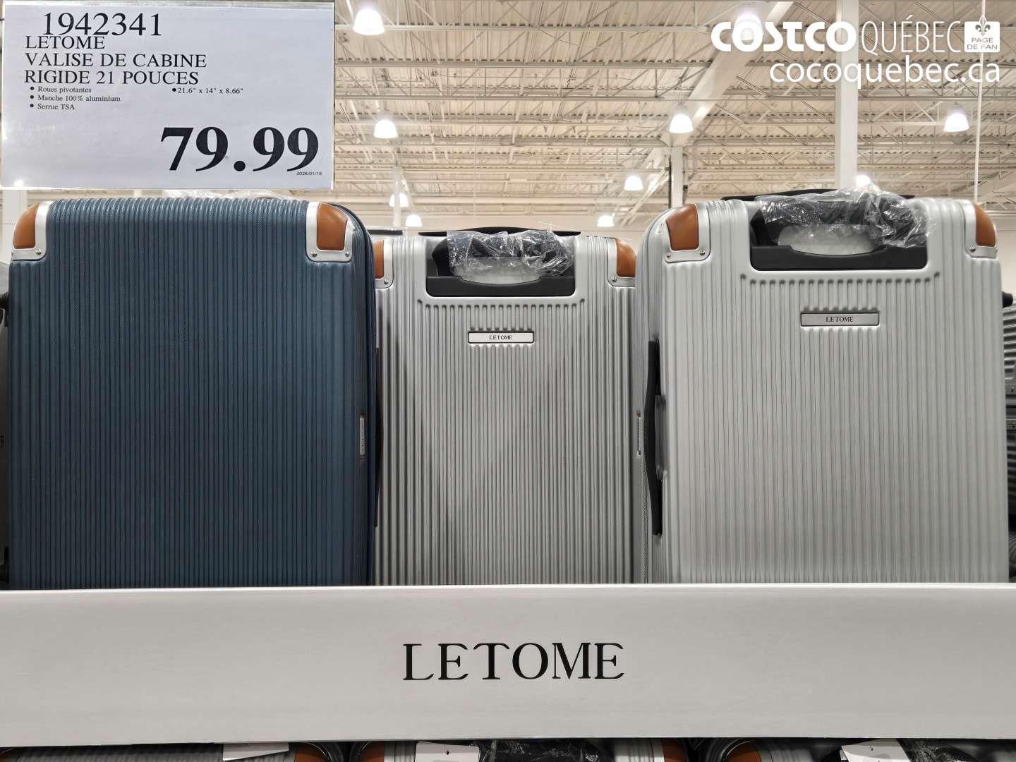 1942341 LETOME VALISE DE CABINE RIGIDE 21 POUCES $79.99