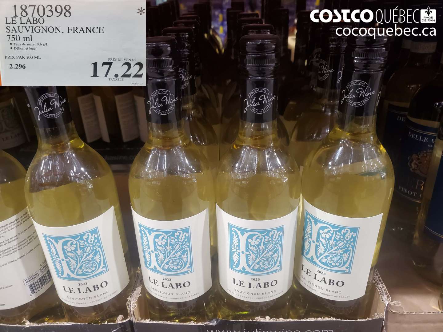 1870398 LE LABO SAUVIGNON, FRANCE 750 ml $17.22