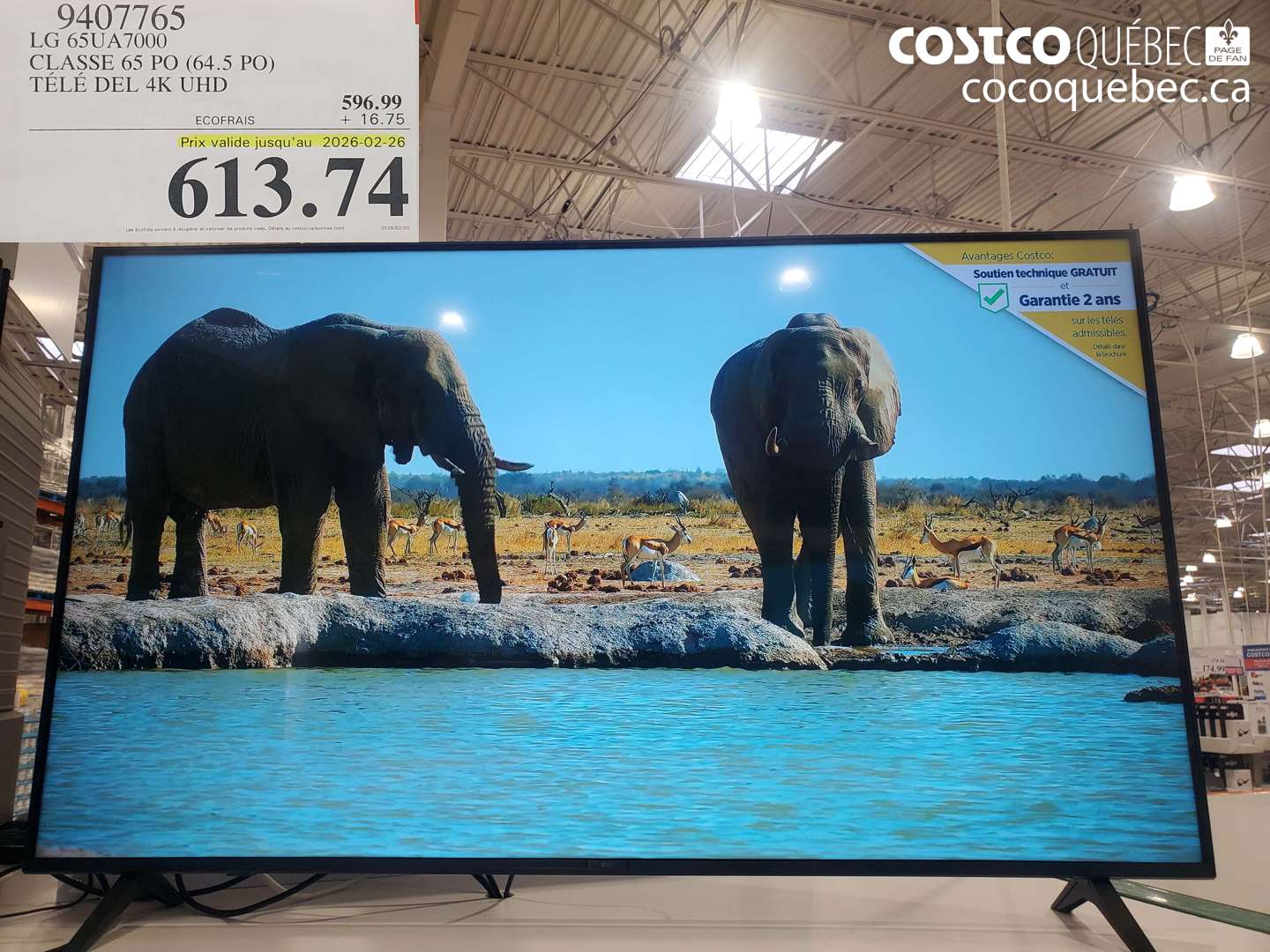 9407765 LG 65UA7000 CLASSE 65 PO (64.5 PO) TÉLÉ DEL 4K UHD (EXPIRES ON 2026-02-26) $613.74