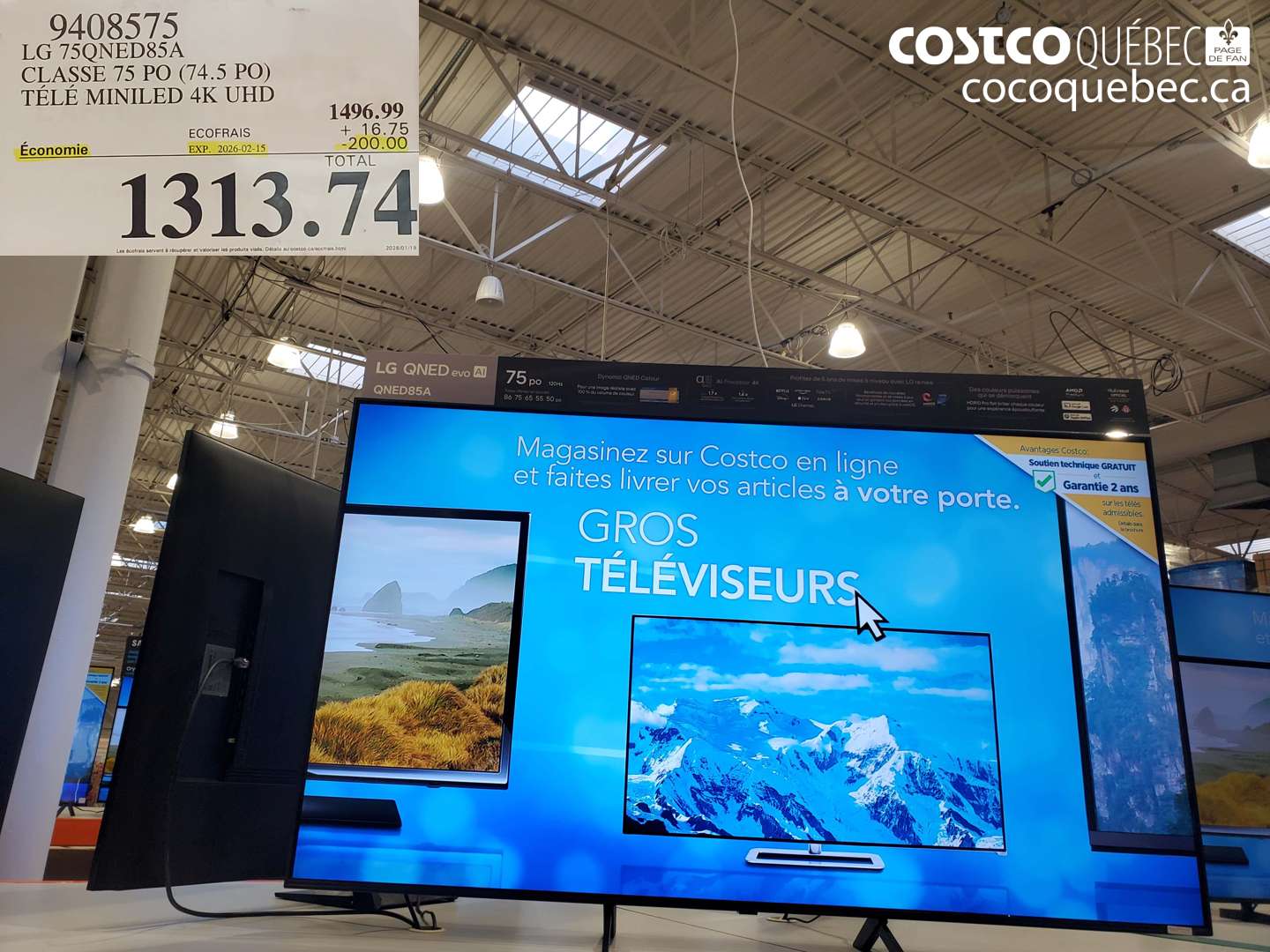 9408575 LG 75QNED85A CLASSE 75 PO (74.5 PO) TÉLÉ MINILED 4K UHD ($200.00 INSTANT SAVINGS EXPIRES ON 2026-02-15) $1313.74