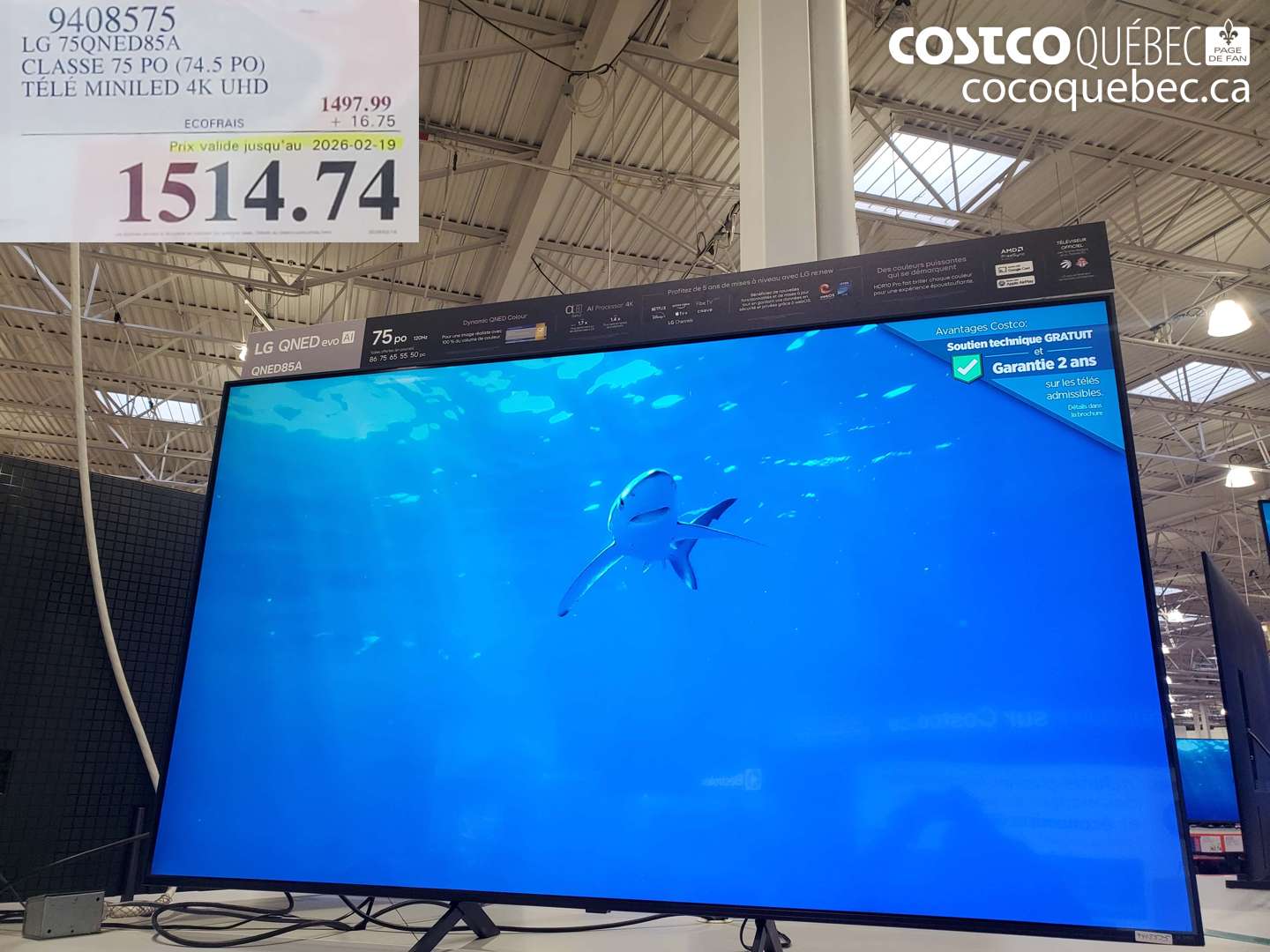 9408575 LG 75QNED85A CLASSE 75 PO (74.5 PO) TÉLÉ MINILED 4K UHD (EXPIRES ON 2026-02-19) $1514.74