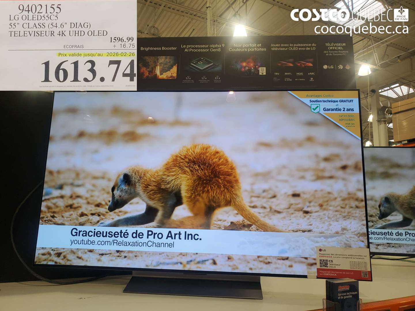 9402155 LG OLED55C5 55 CLASS (54.6 DIAG) TELEVISEUR 4K UHD OLED (EXPIRES ON 2026-02-26) $1613.74