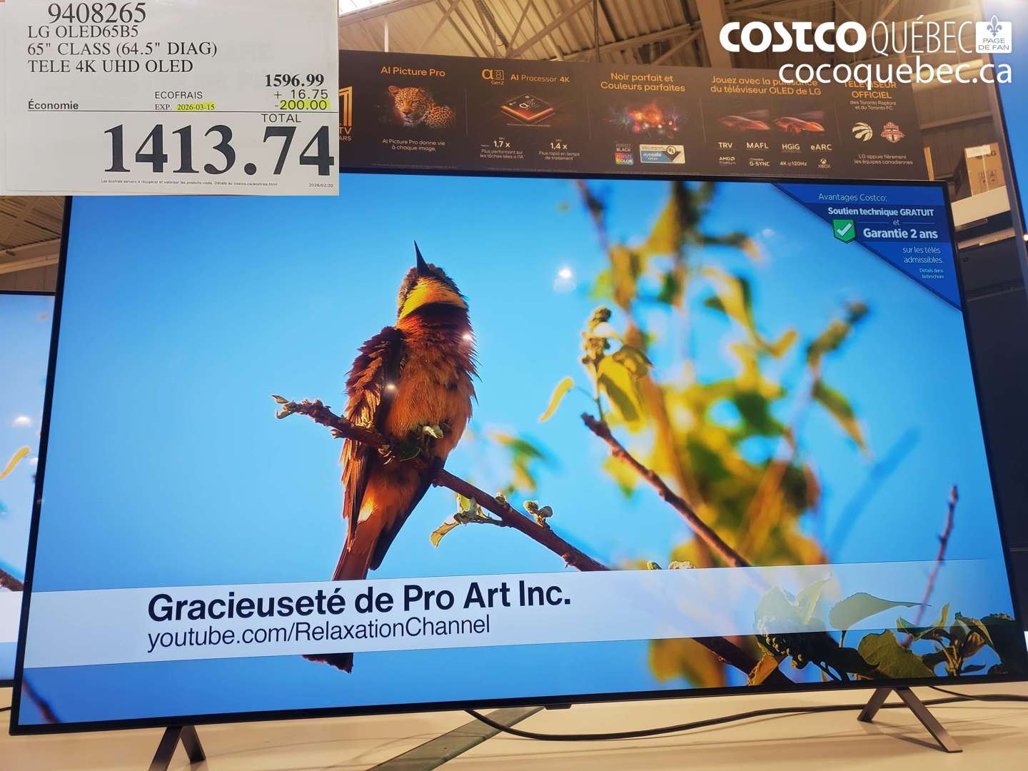 9408265 LG OLED65B5 65 CLASS 64.5 DIAG TELE 4K UHD OLED ($200.00 INSTANT SAVINGS EXPIRES ON 2026-03-15) $1413.74