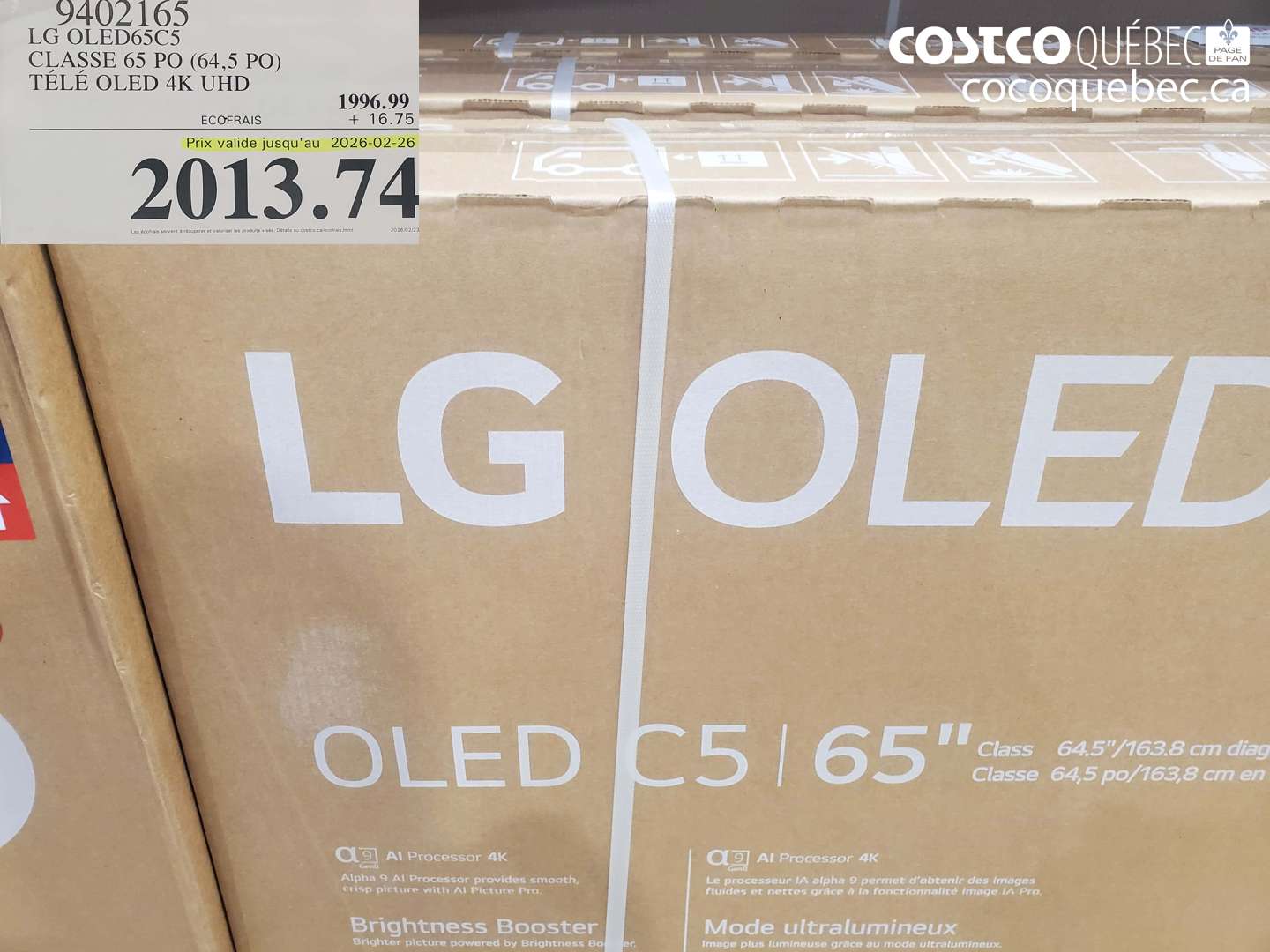 9402165 LG OLED65C5 CLASS E 65 PO (64,5 PO) TÉLÉ OLED 4K UHD (EXPIRES ON 2026-02-26) $2013.74