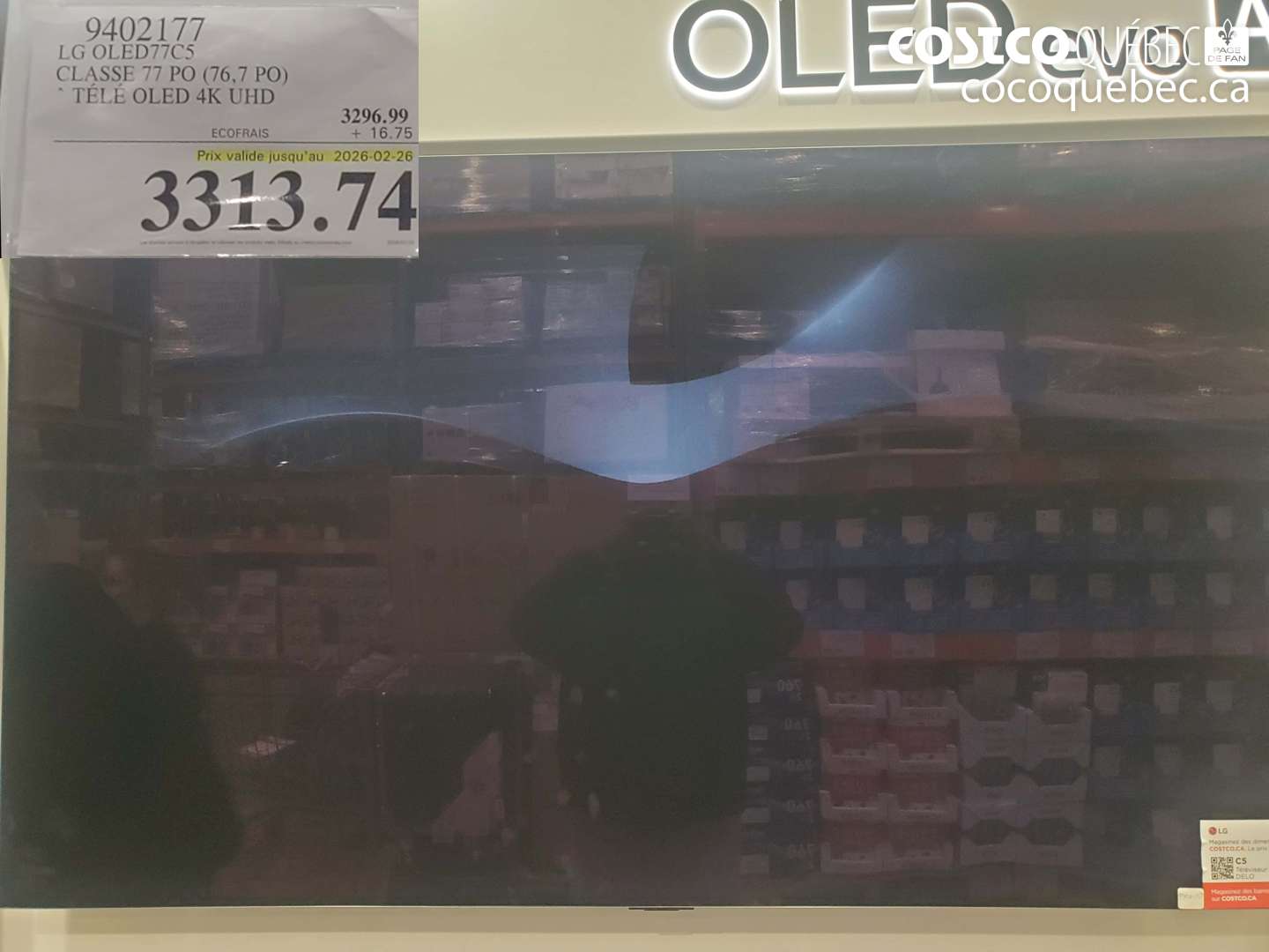 9402177 LG OLED77C5 CLASSE 77 PO (76,7 PO) TÉLÉ OLED 4K UHD (EXPIRES ON 2026-02-26) $3313.74