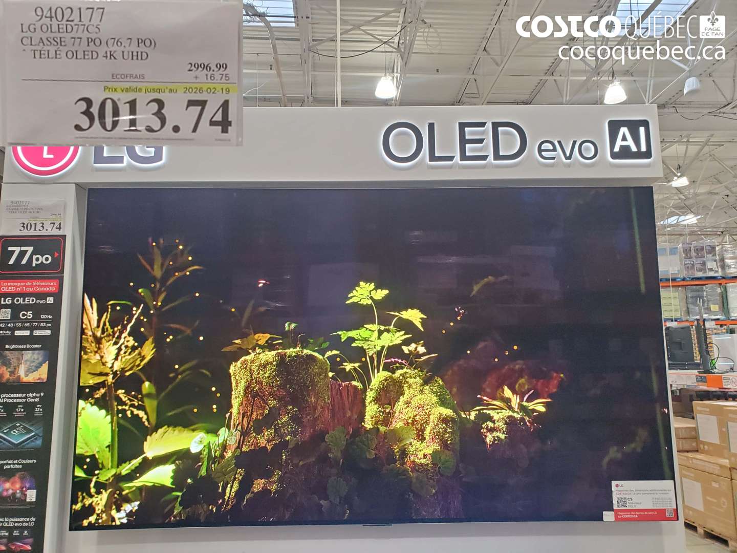 9402177 LG OLED77CS CLASS 77 PO (76,7 PO) TELE OLED 4K UHD (EXPIRES ON 2026-02-19) $3013.74