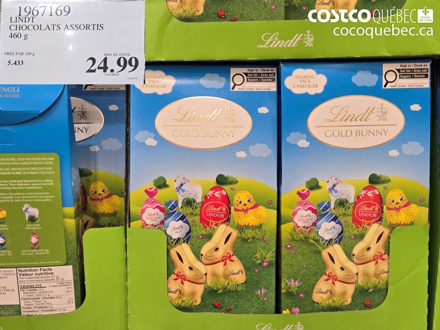 1967169 LINDT CHOCOLATS ASSORTIS 460 G $24.99