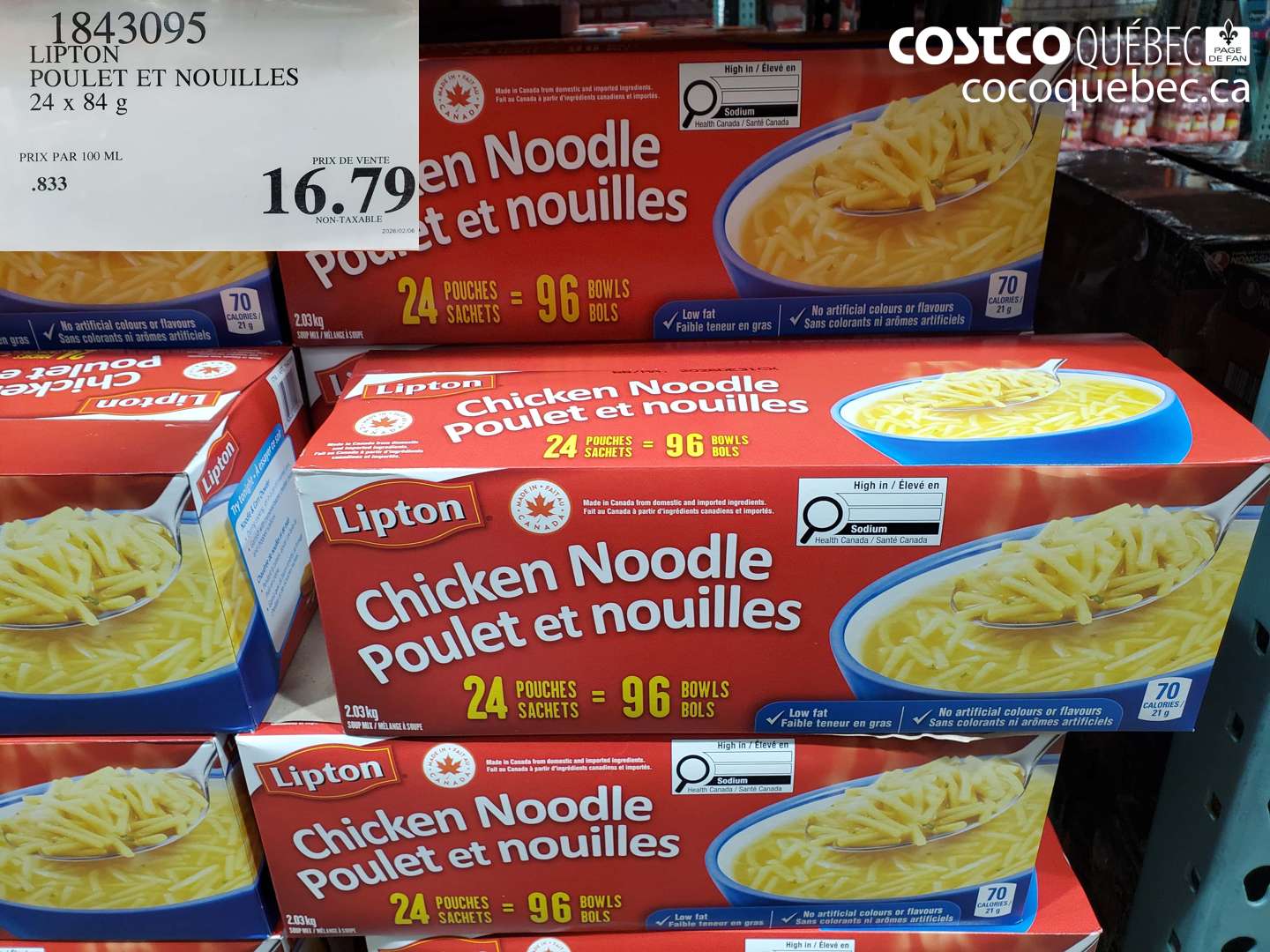 1843095 LIPTON POULET ET NOUILLES 24 x 84 g $16.79