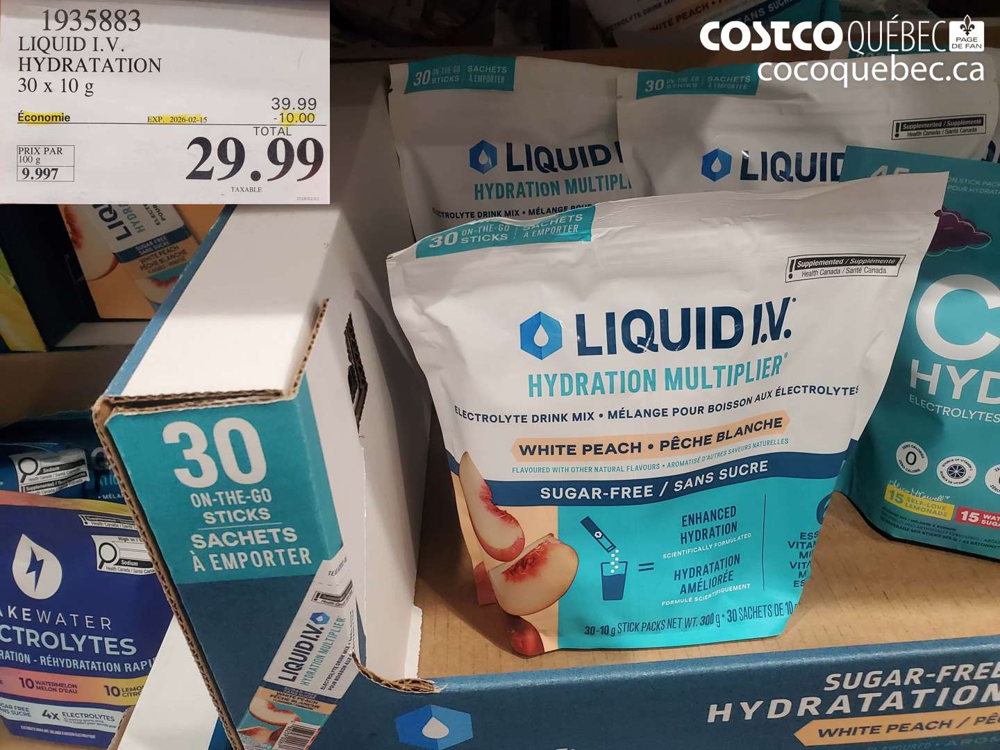 1935883 LIQUID I.V. HYDRATATION 30 x 10 g ($10.00 INSTANT SAVINGS EXPIRES ON 2026-02-15) $29.99