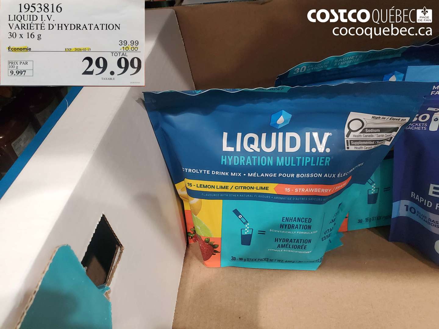 1953816 LIQUID I.V. VARIÉTÉ D'HYDRATATION 30 x 16 g ($10.00 INSTANT SAVINGS EXPIRES ON 2026-02-15) $29.99