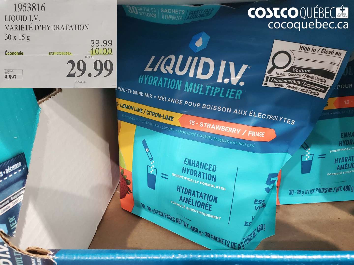 1953816 LIQUID I.V. VARIÉTÉ D'HYDRATATION 30 x 16 g ($10.00 INSTANT SAVINGS EXPIRES ON 2026-02-15) $29.99