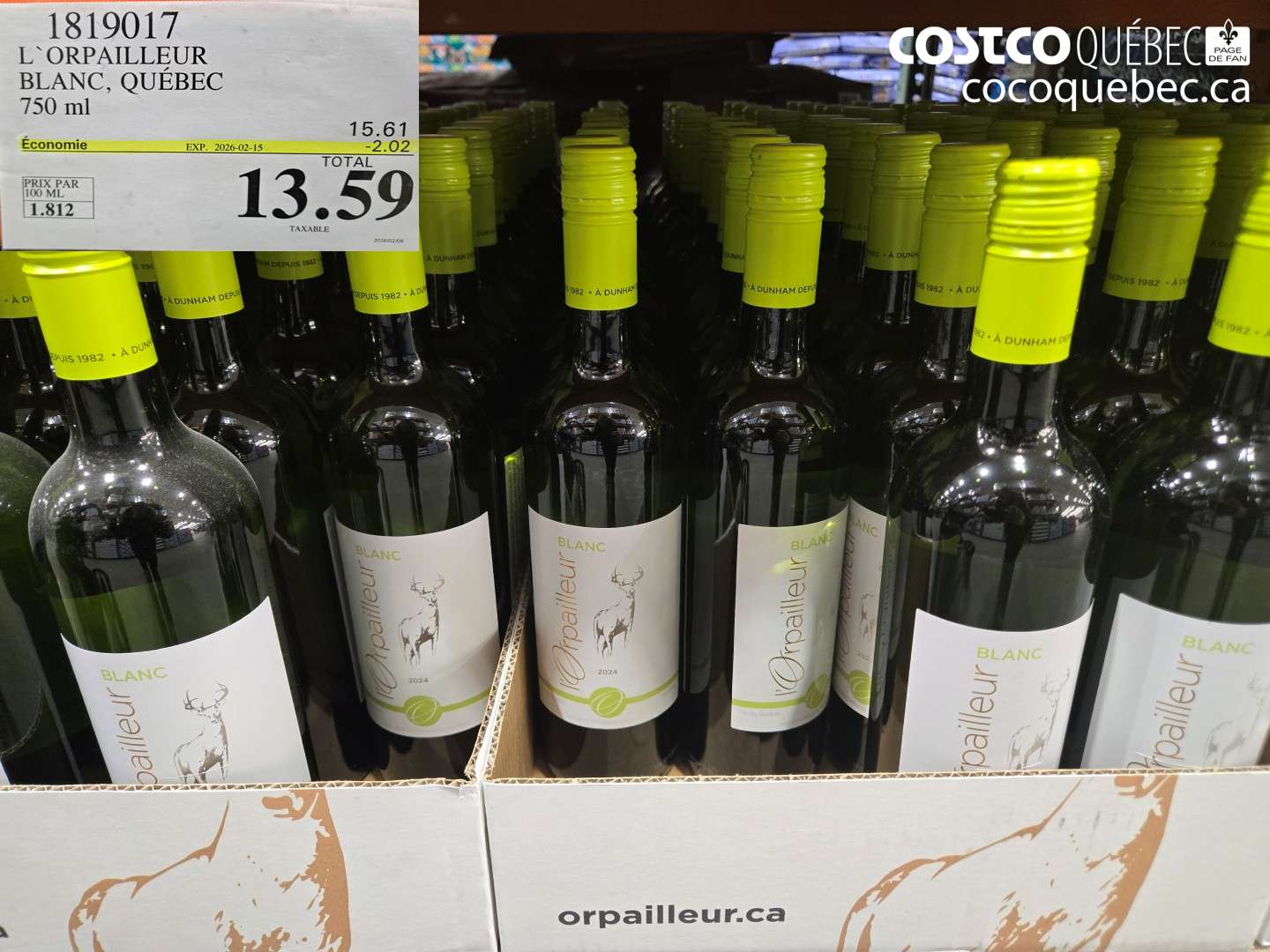 1819017 L'ORPAILLEUR BLANC, QUÉBEC 750 ml ($2.02 INSTANT SAVINGS EXPIRES ON 2026-02-15) $13.59