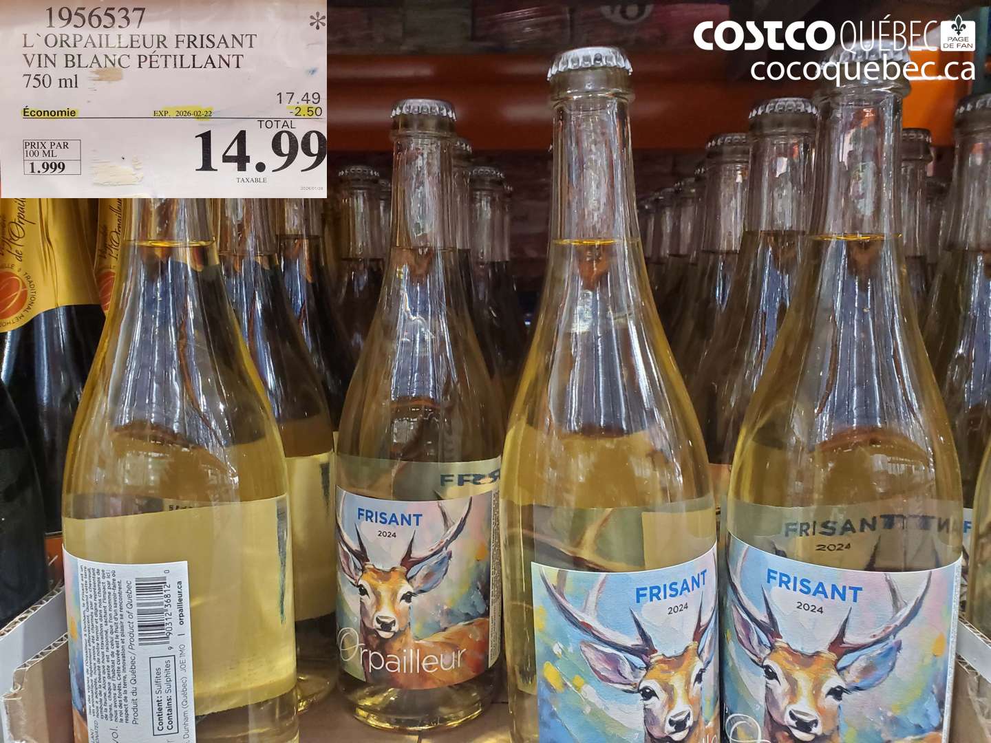 1956537 L'ORPAILLEUR FRISANT VIN BLANC PÉTILLANT 750 ml ($2.50 INSTANT SAVINGS EXPIRES ON 2026-02-22) $14.99