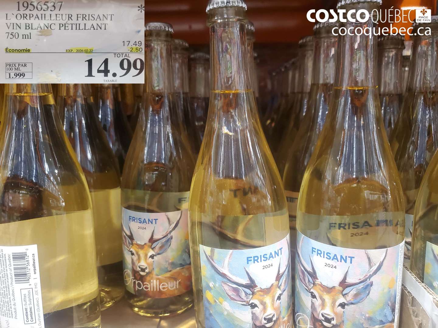 1956537 L'ORPAILLEUR FRISANT VIN BLANC PÉTILLANT 750 ml ($2.50 INSTANT SAVINGS EXPIRES ON 2026-02-22) $14.99