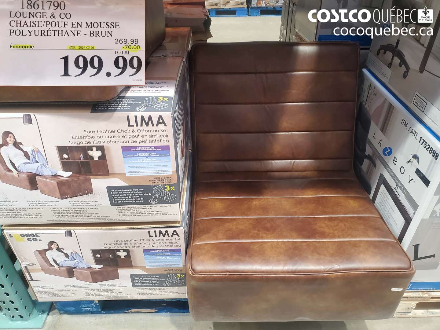 1861790 LOUNGE & CO CHAISE/POUF EN MOUSSE POLYURÉTHANE - BRUN ($70.00 INSTANT SAVINGS EXPIRES ON 2026-03-01) $199.99