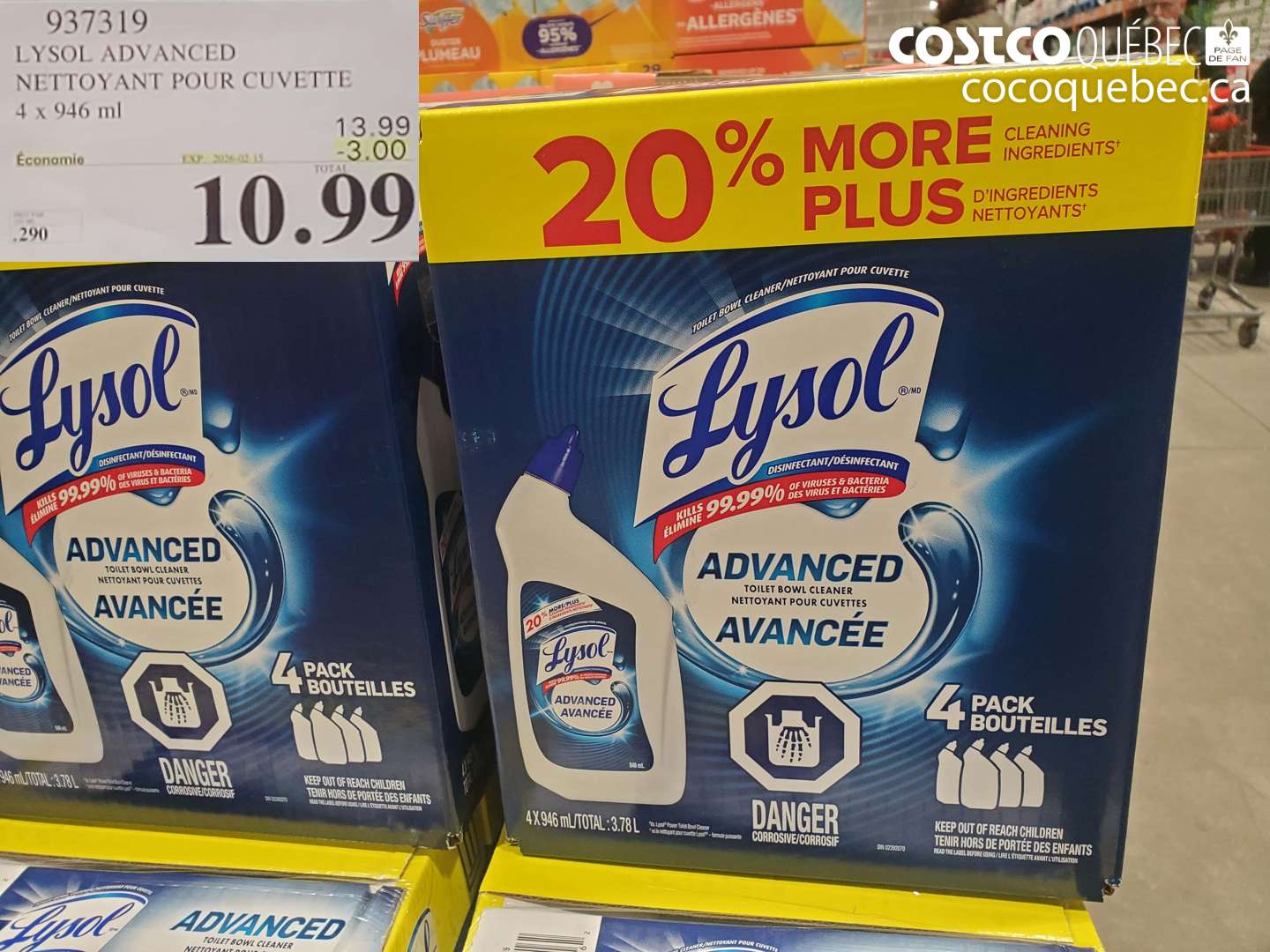 937319 LYSOL ADVANCED NETTOYANT POUR CUVETTE 4 x 946 ml ($3.00 INSTANT SAVINGS EXPIRES ON 2026-02-15) $10.99