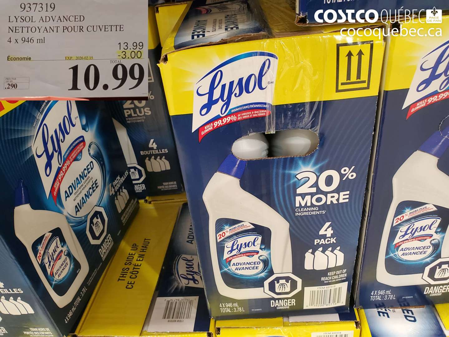 937319 LYSOL ADVANCED NETTOYANT POUR CUVETTE; 4 x 946 ml ($3.00 INSTANT SAVINGS EXPIRES ON 2026-02-15) $10.99