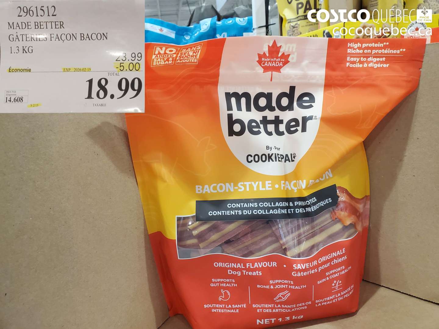 2961512 MADE BETTER GÂTERIES FAÇON BACON 1.3 KG ($5.00 INSTANT SAVINGS EXPIRES ON 2026-02-15) $18.99