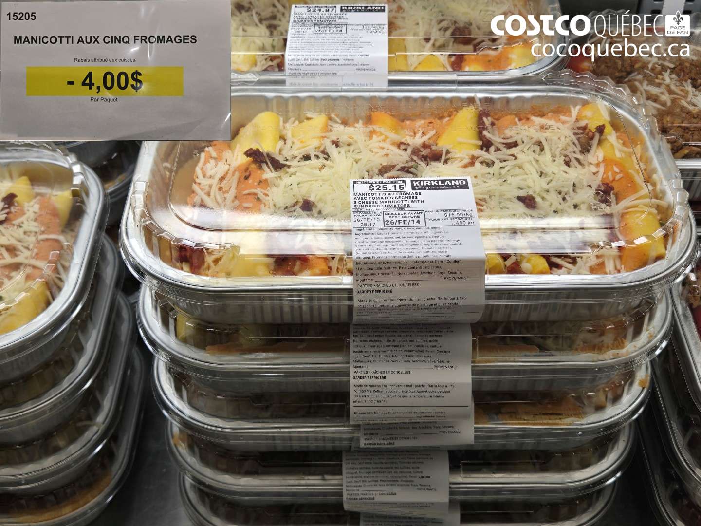 15205 MANICOTTI AUX CINQ FROMAGES ($4.00 INSTANT SAVINGS)