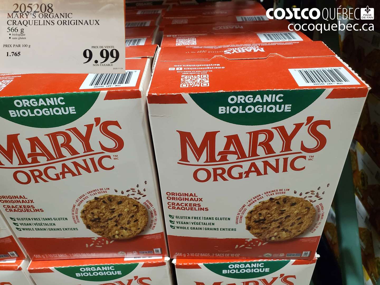 205208 MARY'S ORGANIC CRAQUELINS ORIGINAUX $9.99