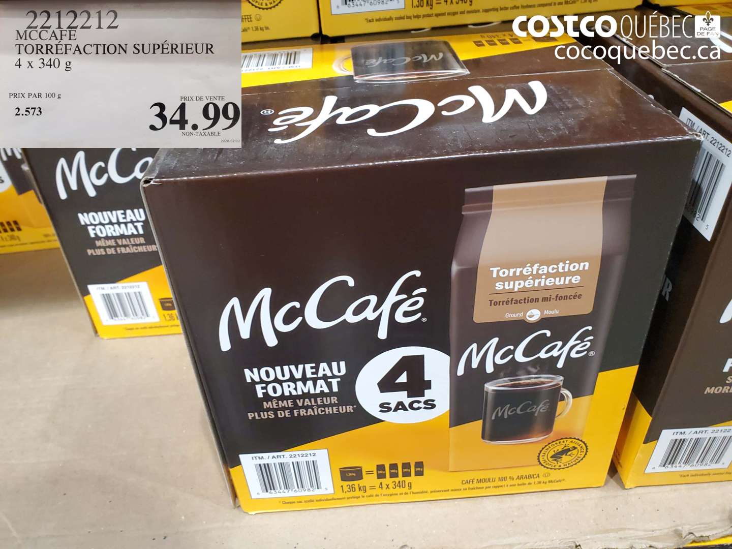 2212212 MCCAFE TORRÉFACTION SUPÉRIEUR 4 x 340 g $34.99