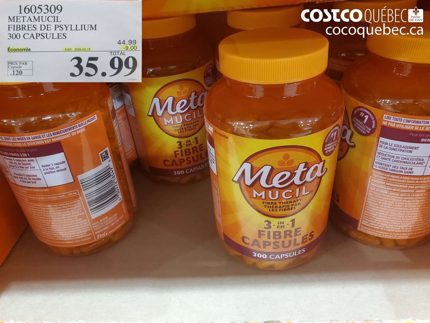 1605309 METAMUCIL FIBRES DE PSYLLIUM 300 CAPSULES ($9.00 INSTANT SAVINGS EXPIRES ON 2026-02-15) $35.99