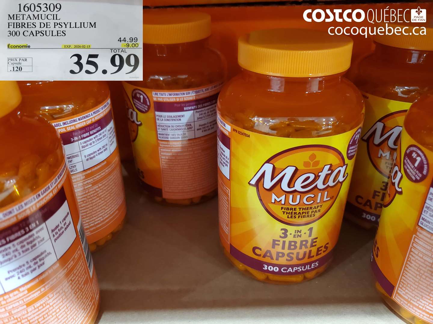 1605309 METAMUCIL FIBRES DE PSYLLIUM 300 CAPSULES ($9.00 INSTANT SAVINGS EXPIRES ON 2026-02-15) $35.99