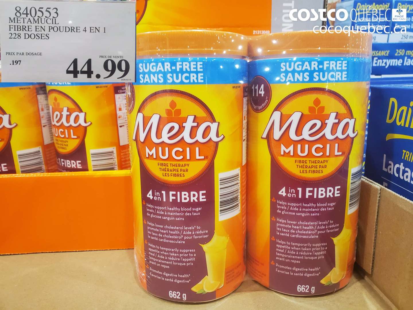 840553 METAMUCIL FIBRE EN POUDRE 4 EN 1 228 DOSES $44.99