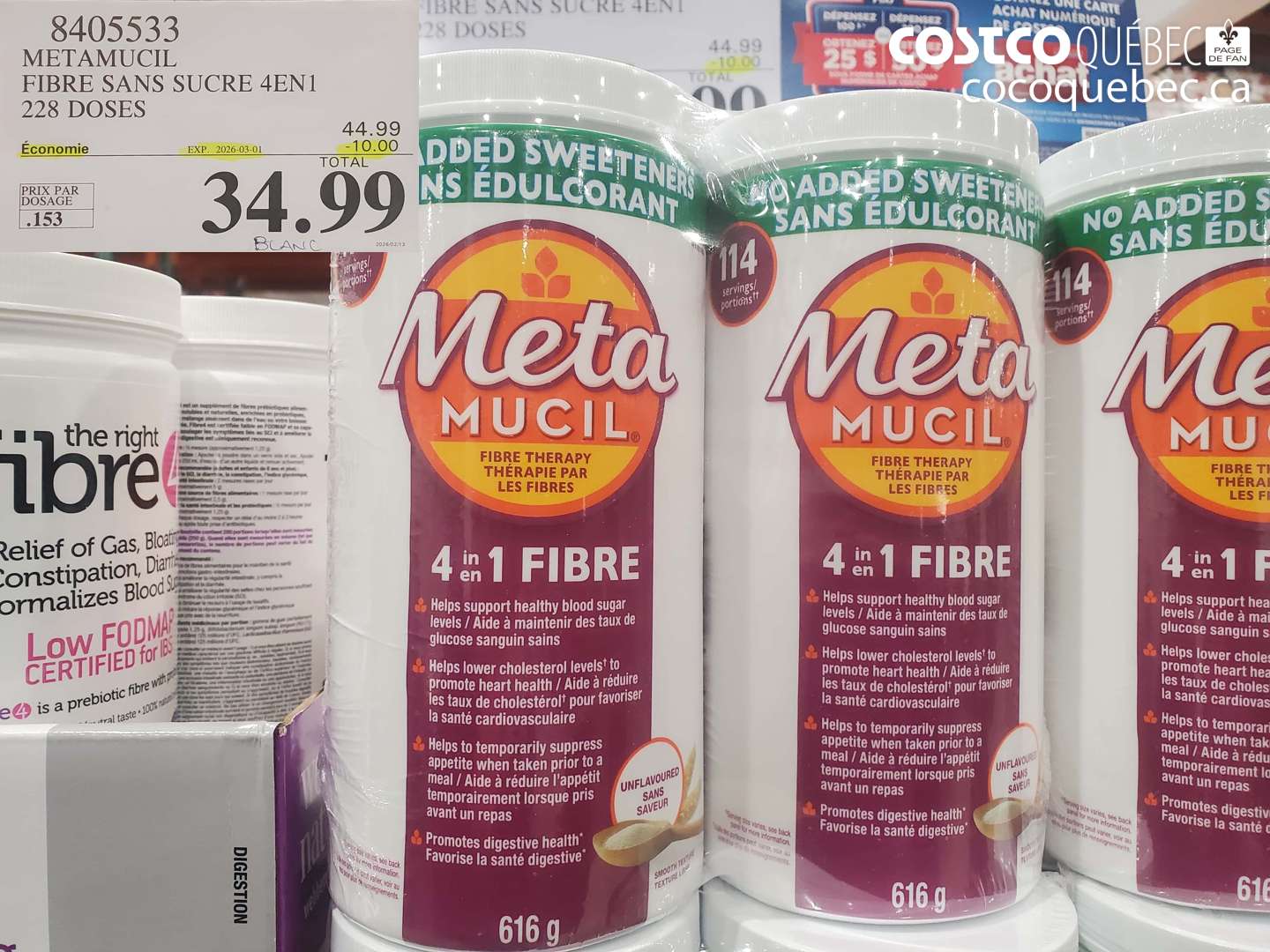 840505533 METAMUCIL FIBRE SANS SUCRE 4EN1 228 DOSES ($10.00 INSTANT SAVINGS EXPIRES ON 2026-03-01) $34.99