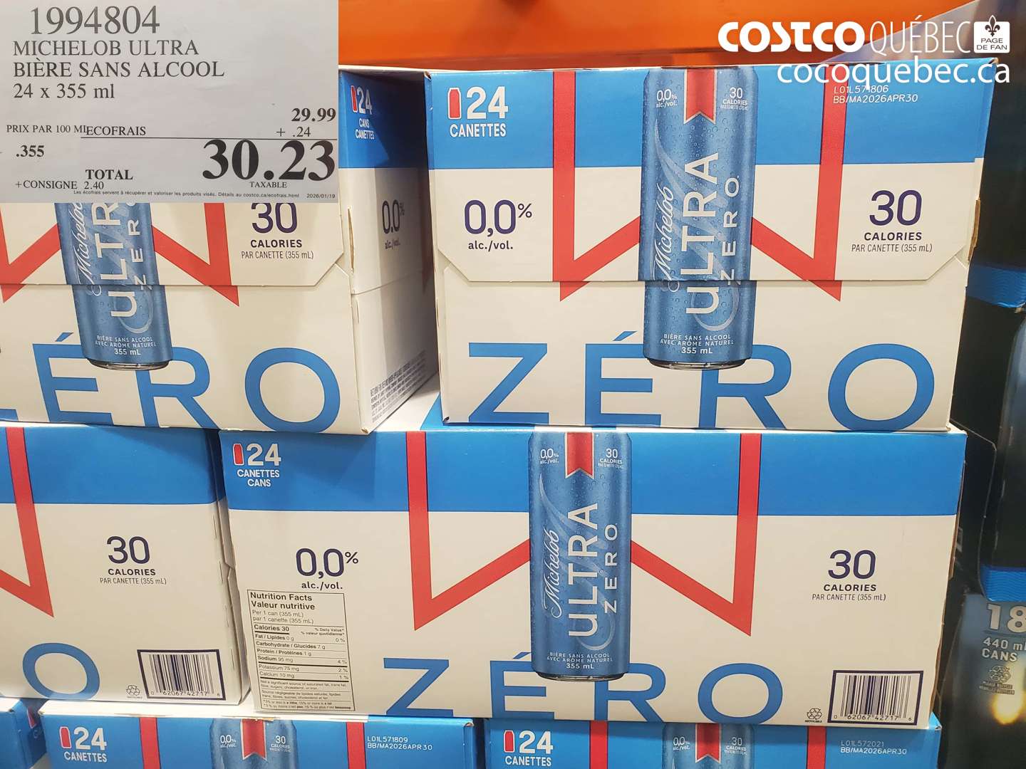 1994804 MICHELOB ULTRA BIÈRE SANS ALCOOL 24 x 355 ml $30.23