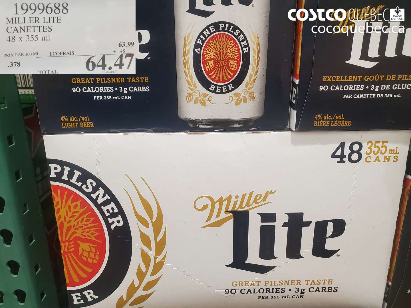 1999688 MILLER LITE CANETTES 48 x 355 ml $64.47
