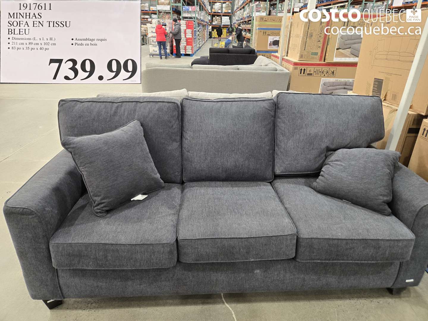 1917611 MINHAS SOFA EN TISSU BLEU $739.99