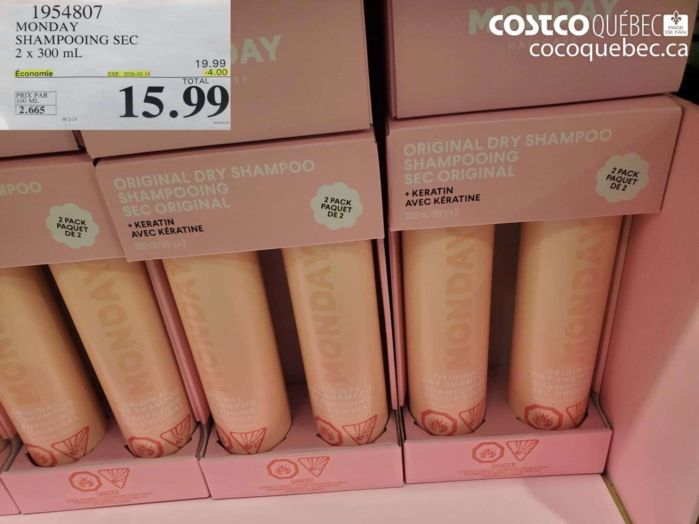 1954807 MONDAY SHAMPOOING SEC 2 x 300 mL ($4.00 INSTANT SAVINGS EXPIRES ON 2026-02-15) $15.99