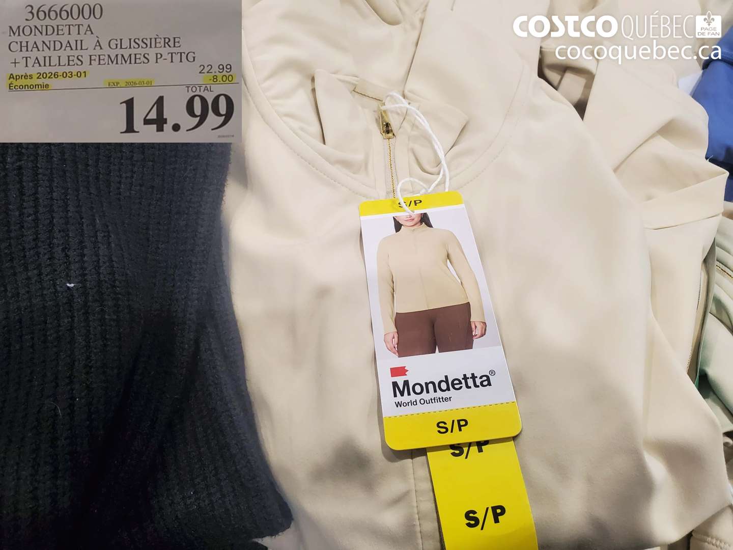 3666000 MONDETTA CHANDAIL À GLISSIÈRE + TAILLES FEMMES P-TTG ($8.00 INSTANT SAVINGS EXPIRES ON 2026-03-01) $14.99