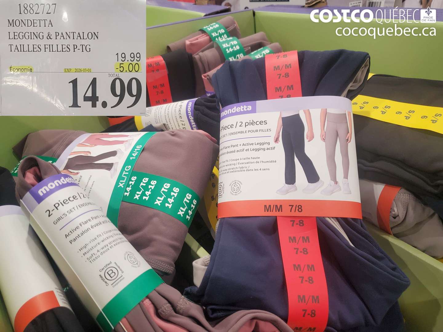 1882727 MONDETTA LEGGING & PANTALON TAILLES FILLES P-TG ($5.00 INSTANT SAVINGS EXPIRES ON 2026-03-01) $14.99