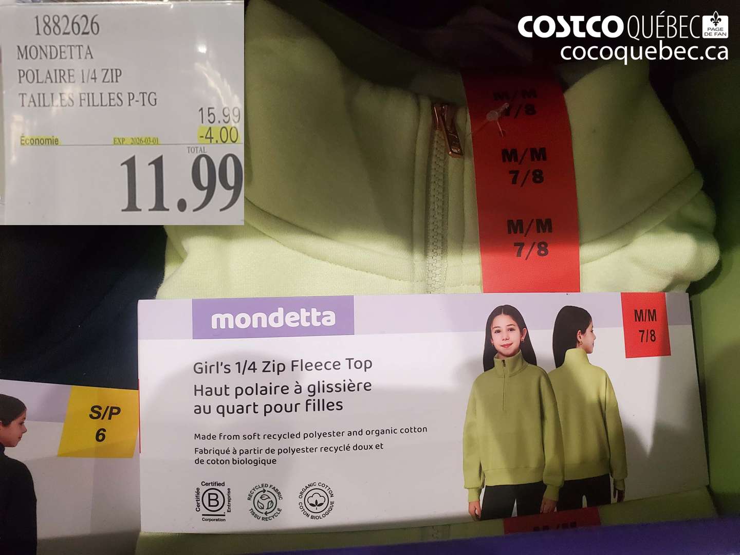 1882626 MONDETTA POLAIRE 1/4 ZIP TAILLES FILLES P-TG ($4.00 INSTANT SAVINGS EXPIRES ON 2026-03-01) $11.99