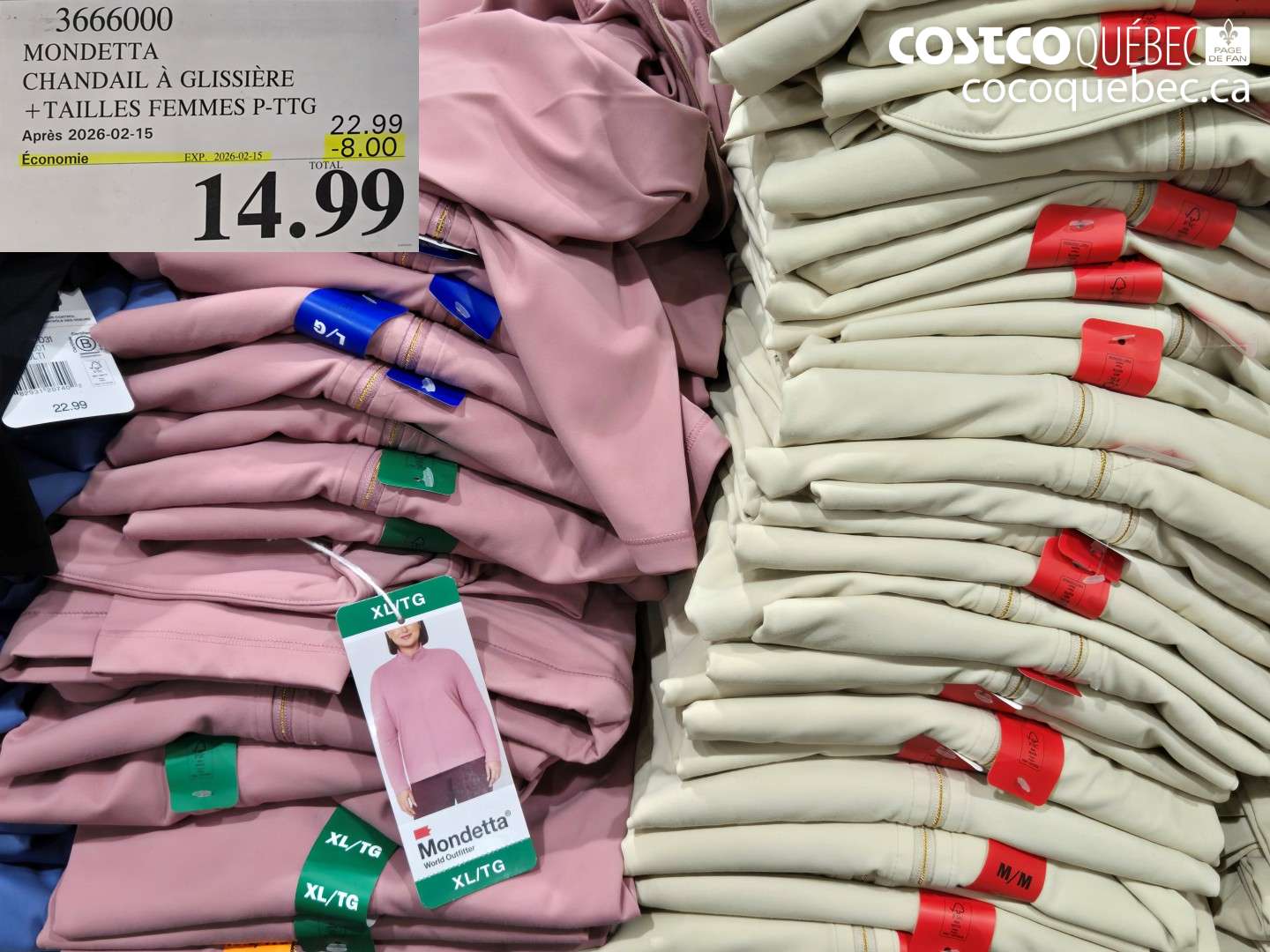 3666000 MONDETTA CHANDAIL À GLISSIÈRE + TAILLES FEMMES P-TTG ($8.00 INSTANT SAVINGS EXPIRES ON 2026-02-15) $14.99