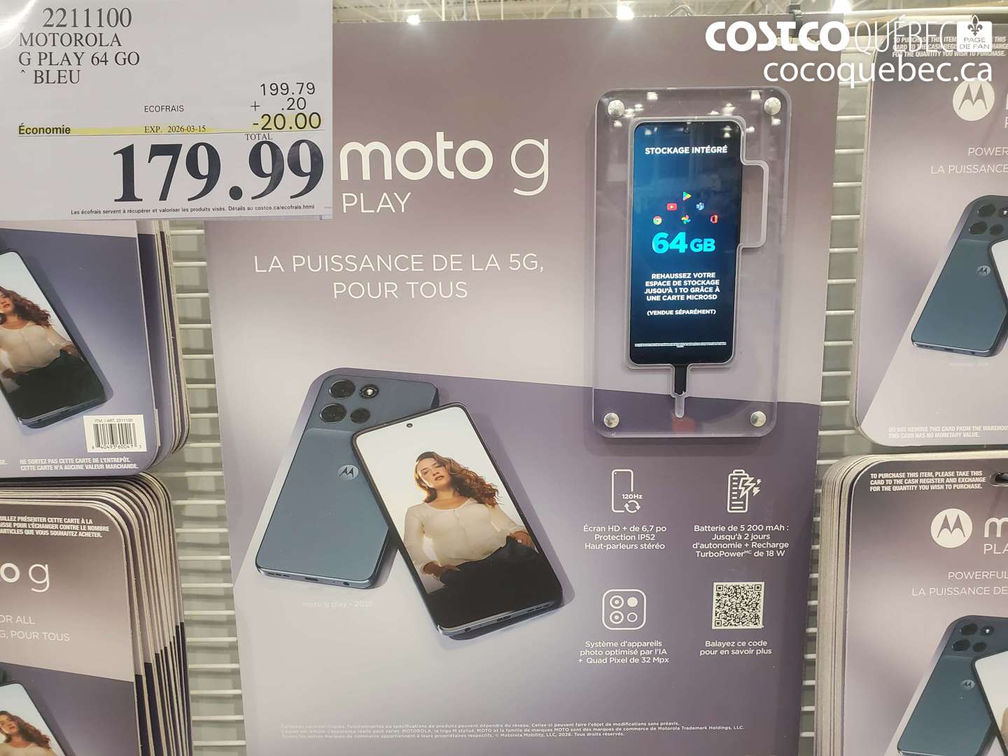 2211100 MOTOROLA G PLAY 64 GO BLEU ($20.00 INSTANT SAVINGS EXPIRES ON 2026-03-15) $179.99