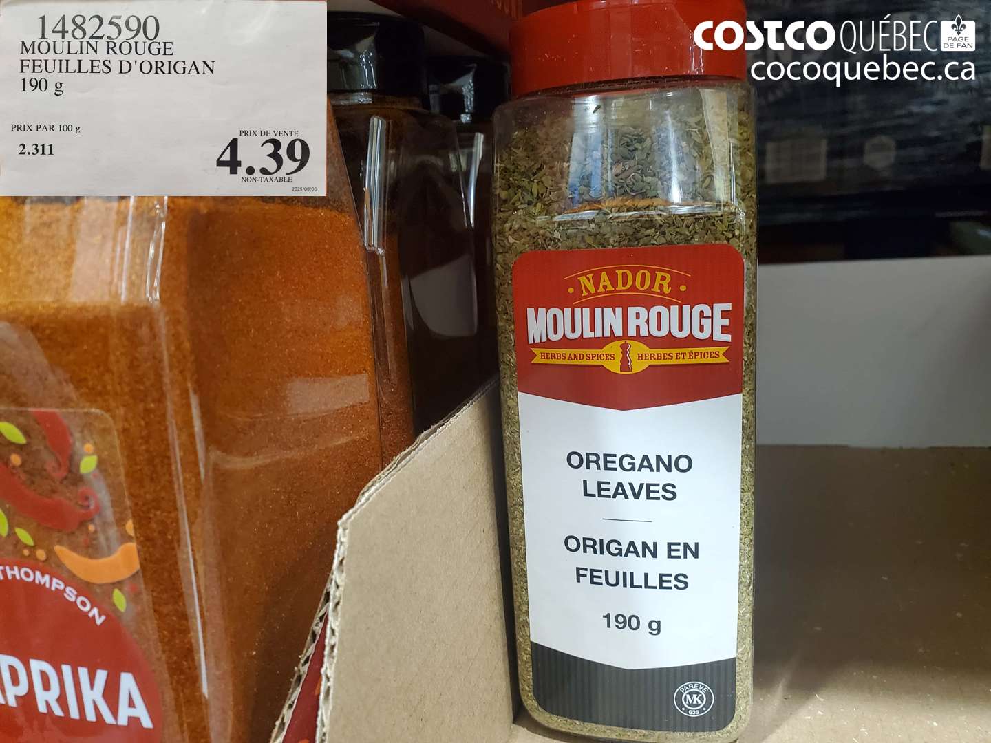 1482590 MOULIN ROUGE FEUILLES D'ORIGAN 190 g $4.39