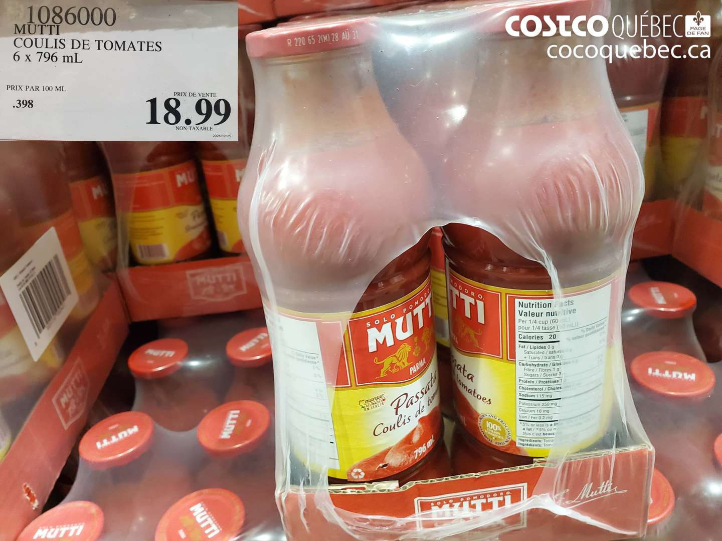 1086000 MUTTI COULIS DE TOMATES 6 x 796 mL $18.99