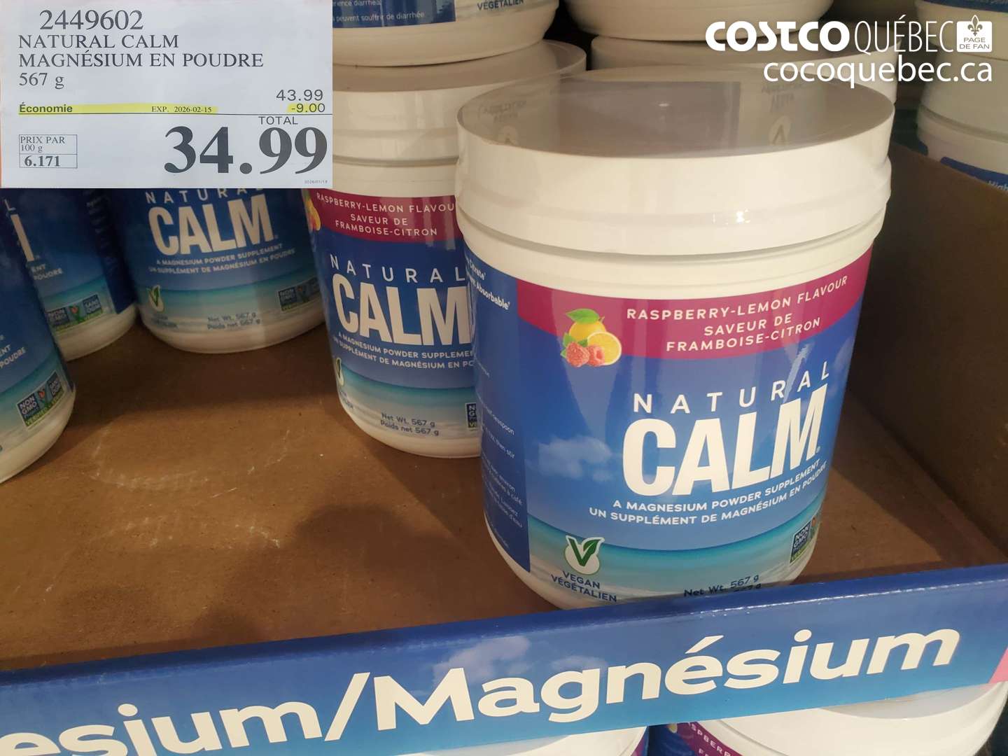 2449602 NATURAL CALM MAGNÉSIUM EN POUDRE ($9.00 INSTANT SAVINGS EXPIRES ON 2026-02-15) $34.99