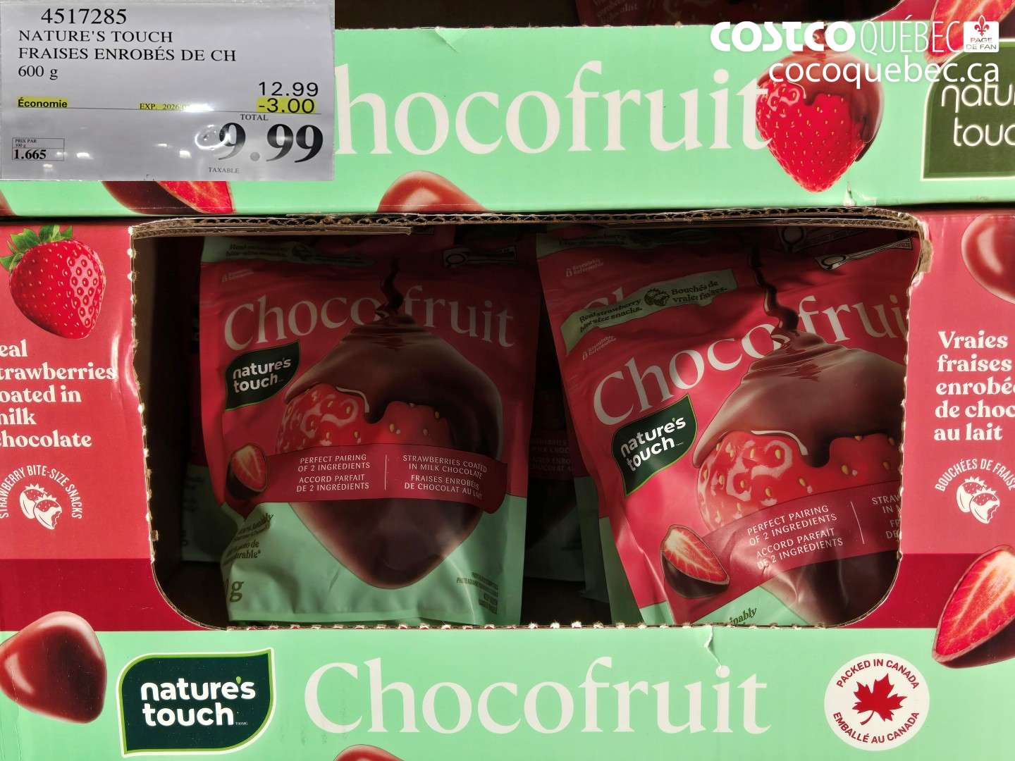 4517285 NATURE'S TOUCH FRAISES ENROBÉS DE CH 600 g ($3.00 INSTANT SAVINGS EXPIRES ON 2026-02-15) $9.99