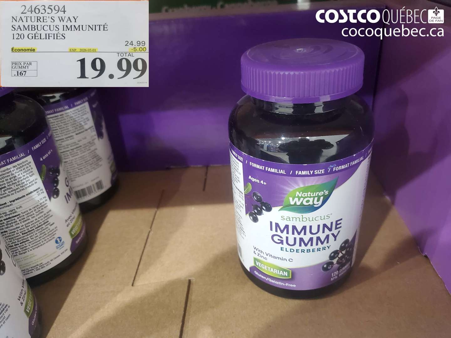 2463594 NATURE'S WAY SAMBUCUS IMMUNITÉ 120 GÉLIFIES ($5.00 INSTANT SAVINGS EXPIRES ON 2026-03-01) $19.99