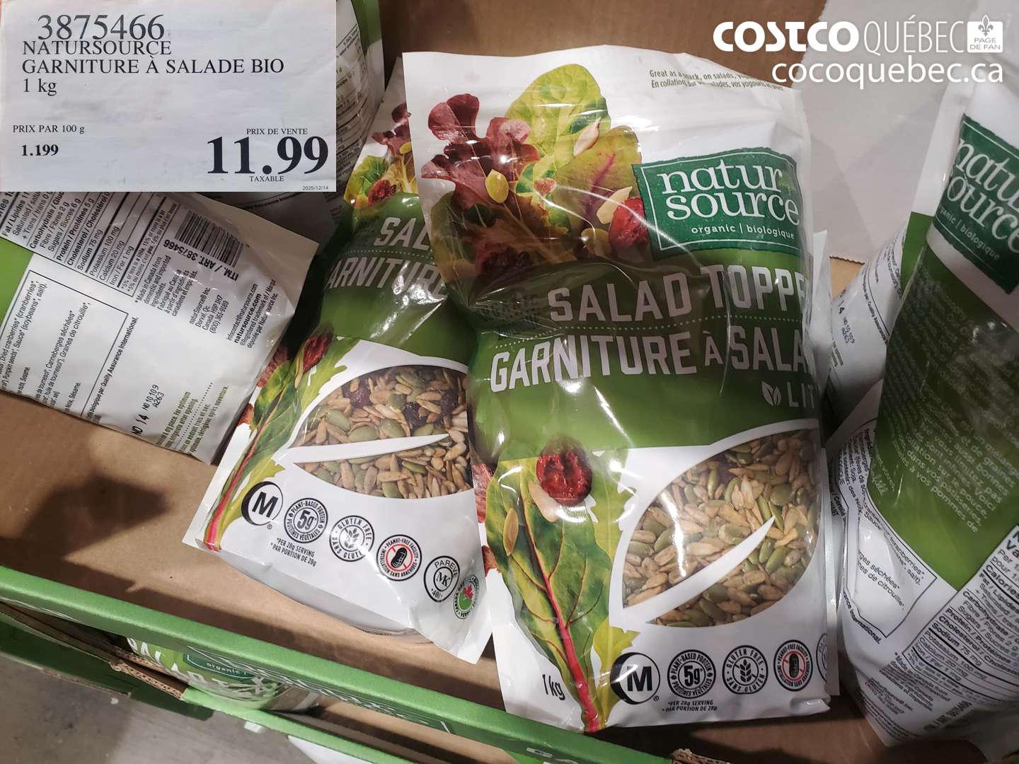 3875466 NATURSOURCE GARNITURE À SALADE BIO 1 kg $11.99