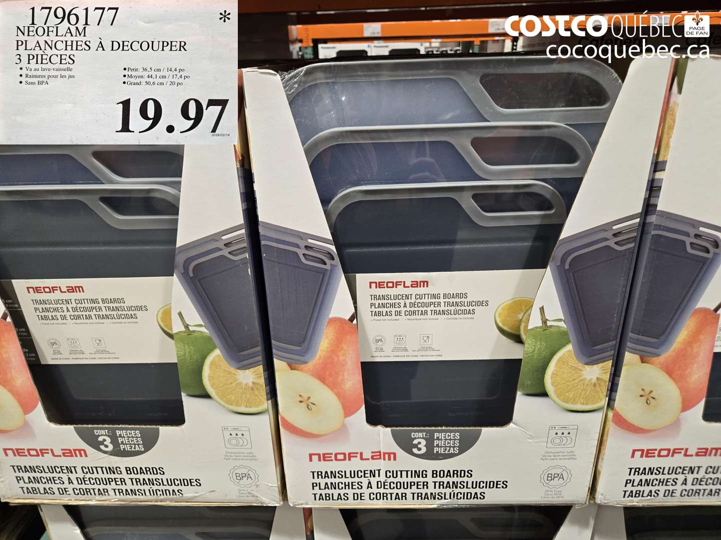 1796177 NEOFLAM PLANCHES À DÉCOUPER 3 PIECES $19.97
