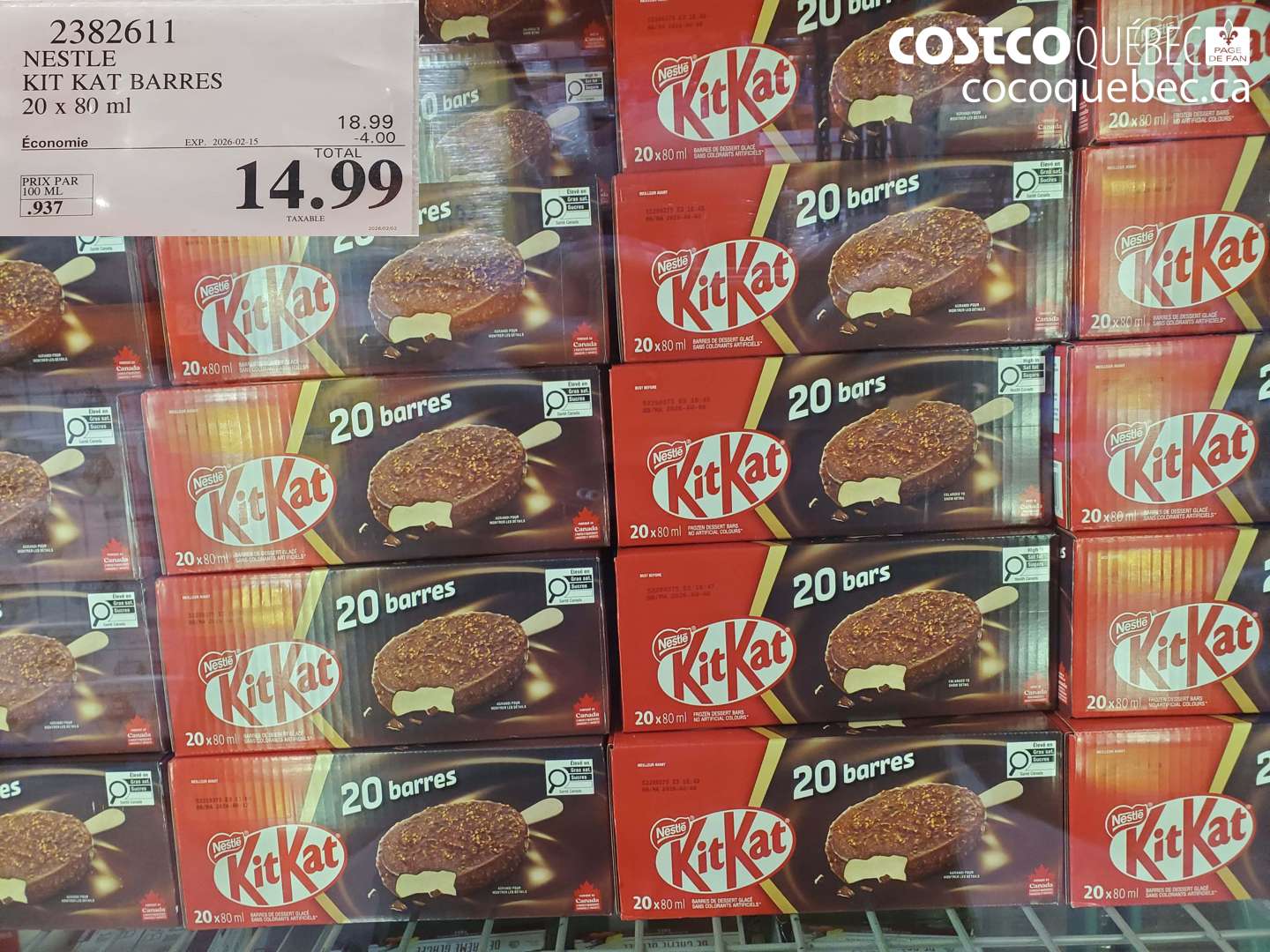 2382611 NESTLE KIT KAT BARRES 20 x 80 ml ($4.00 INSTANT SAVINGS EXPIRES ON 2026-02-15) $14.99